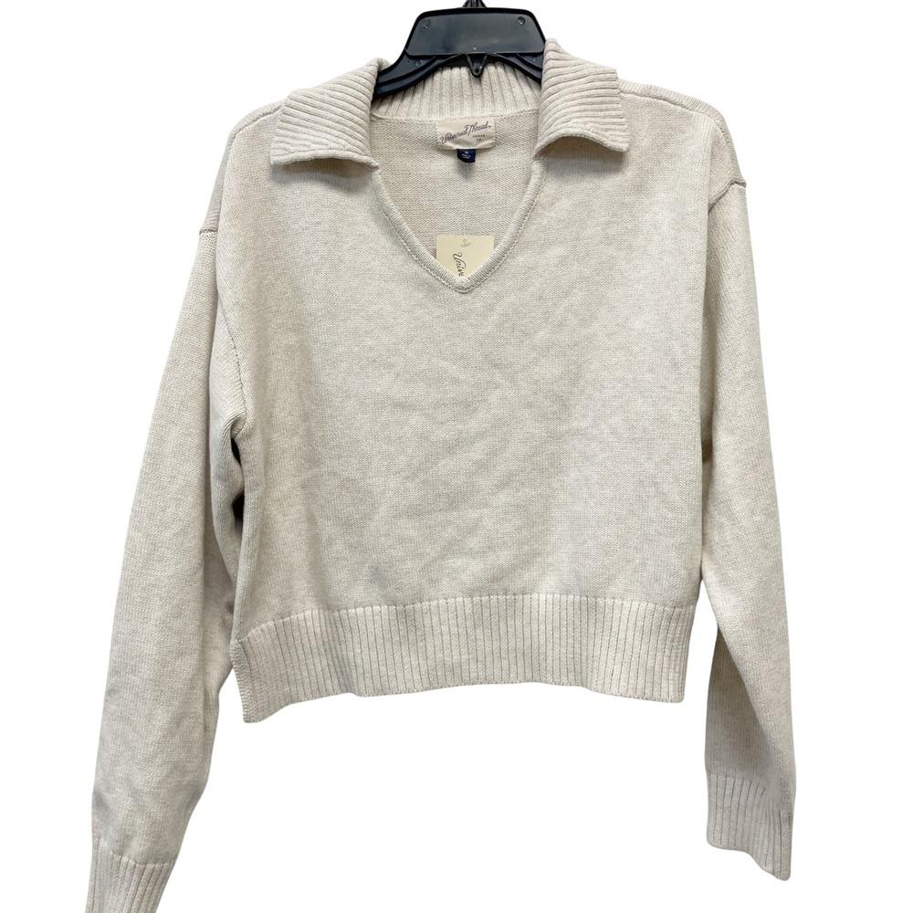 Universal Thread Women's Cream Collared V Neck Polo Long Sleeve Sweater Size M